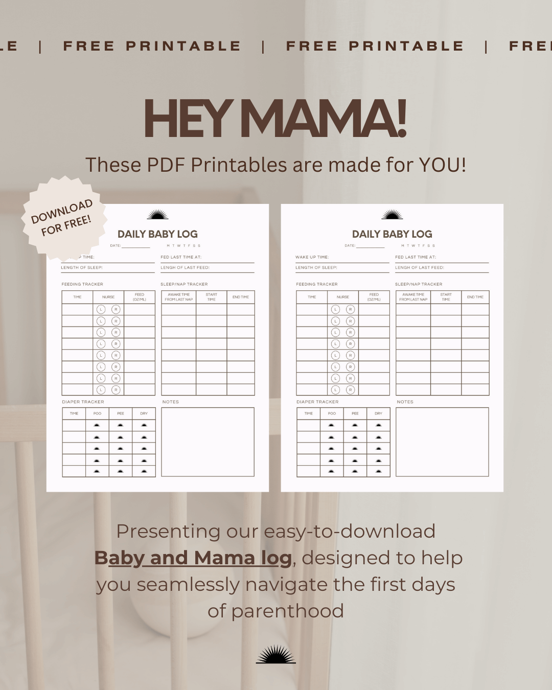 Free Printable Baby and Mama Log – Chai Sunrise for Free Printable Infant Daily Log